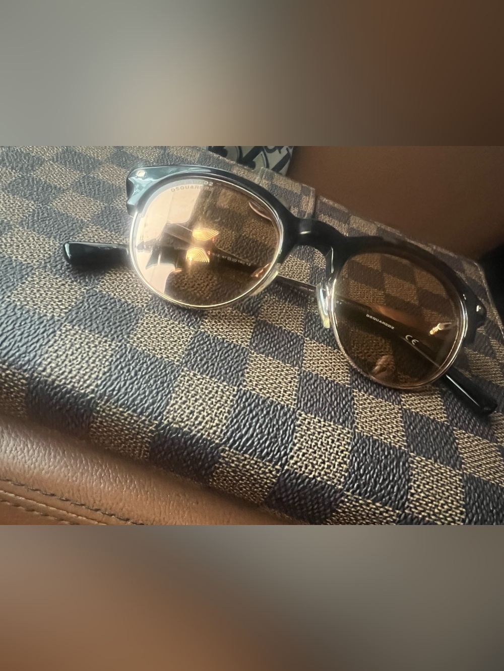 DSQUARED2 Blue and Tan Check Canvas Crossbody Wallet